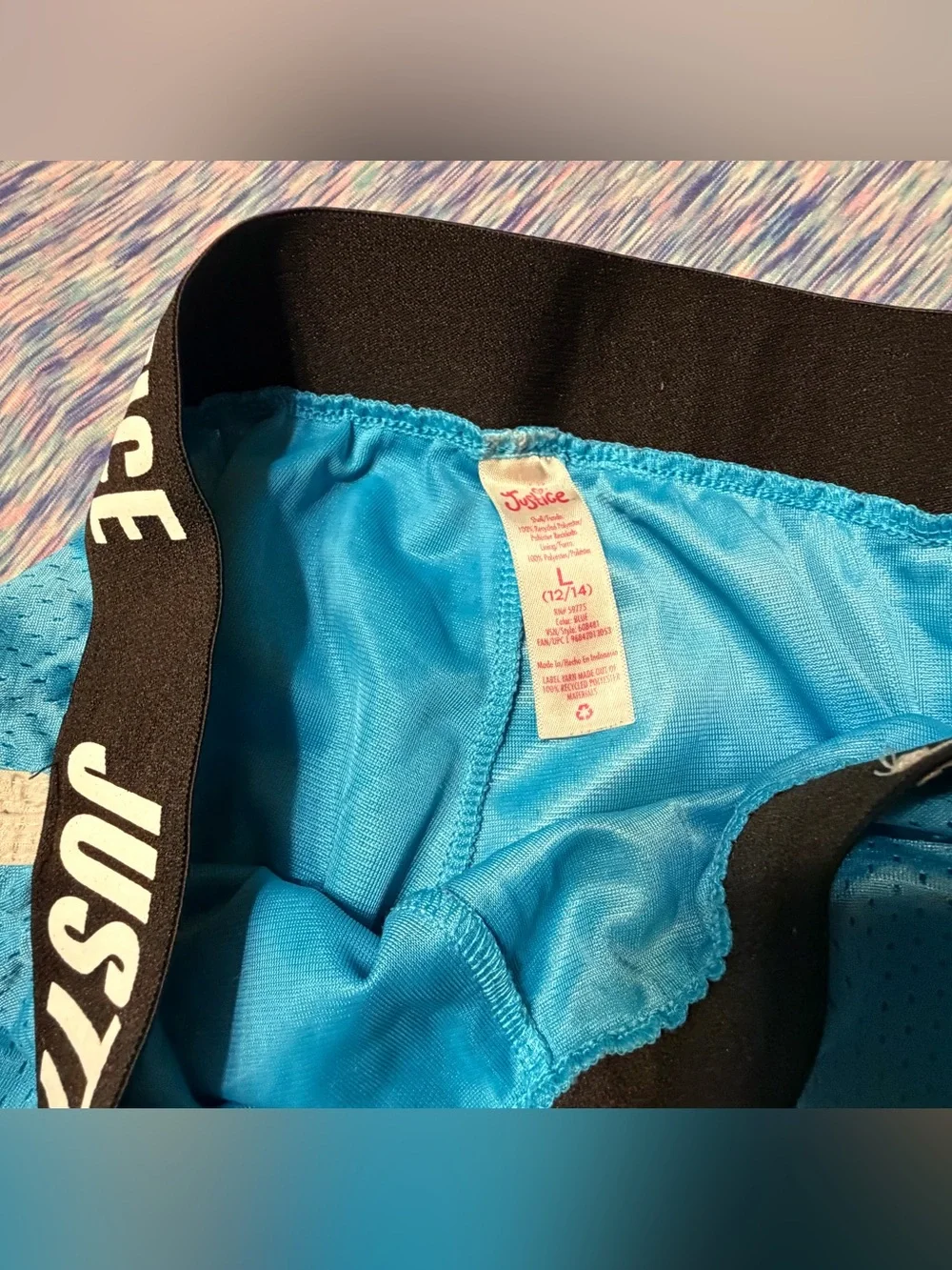 Justice Teal Athletic Mesh Shorts with Black Logo Waistband